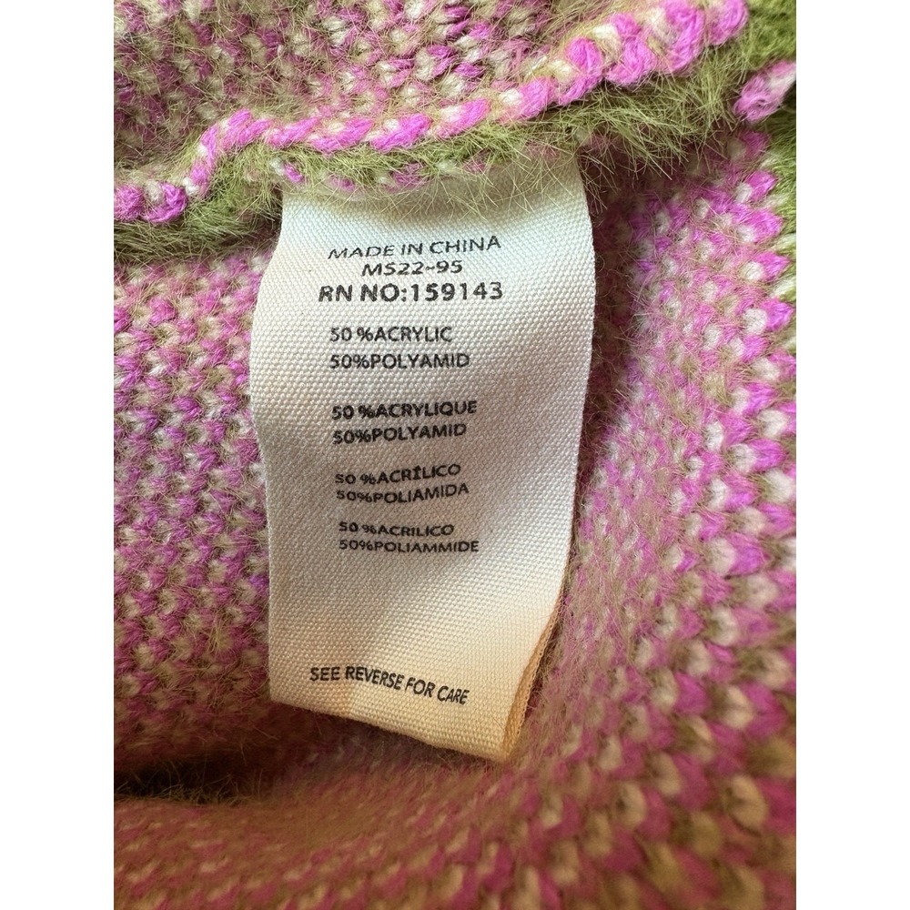 FRNCH Paris Ulyssia Floral Appliqué Sweater Green Pink SOFT COZY Boho Size Large - Picture 8 of 9